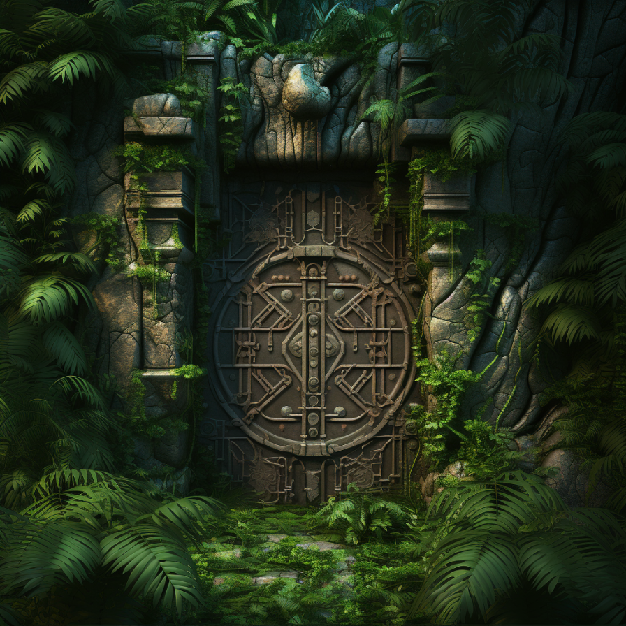 Drawing closer to the mysterious dungeon, the adventurer stands before a massive door adorned with intricate mechanisms and symbols. Puzzled, he ponders over the potential keys to unlocking this new challenge, reigniting a spark of intrigue in his world-weary heart.
