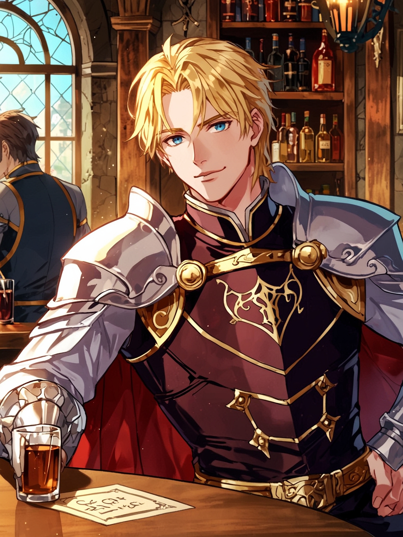 "Well, who do we have here?" A knight in ornate raiment and armor polished to a fine shine approaches you. "You must be the paramour Lady Evelina has been going on about. It is a pleasure to meet you. I am Sir Reginald, of House Valcourt."