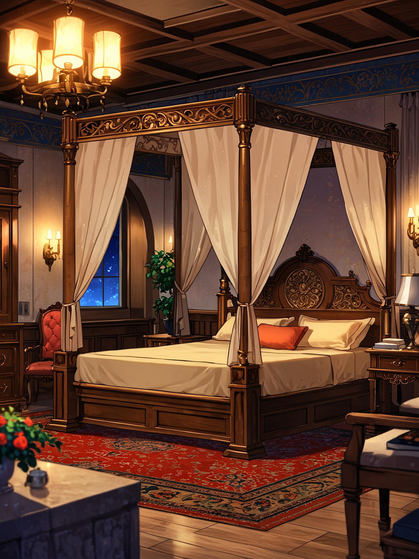 You head upstairs to the room Evelina bequeathed you. It is quite opulent, nicer than any room in your estate back home. More importantly, the bed looks nice and comfortable. Somehow, you have managed to luck your way into a great night's rest.