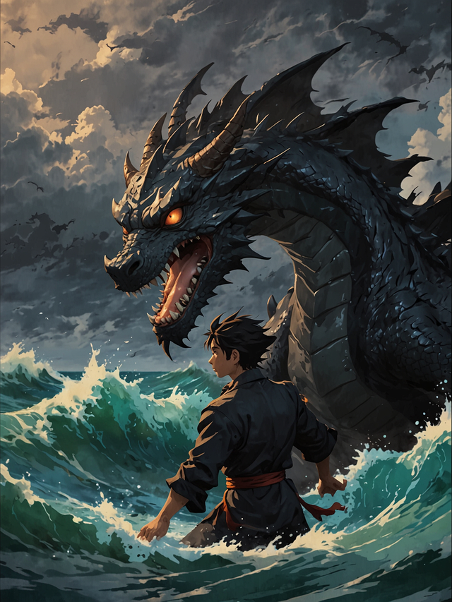 Suddenly a smaller dragon swooped down and rescued Navim who clung to its claws. As it flew away they spotted Sarah . the dragon hovered over the water. "Come with me now - give me your hand-before the wizard comes back!" he called to her. Sarah could see the small boat now heading towards her.