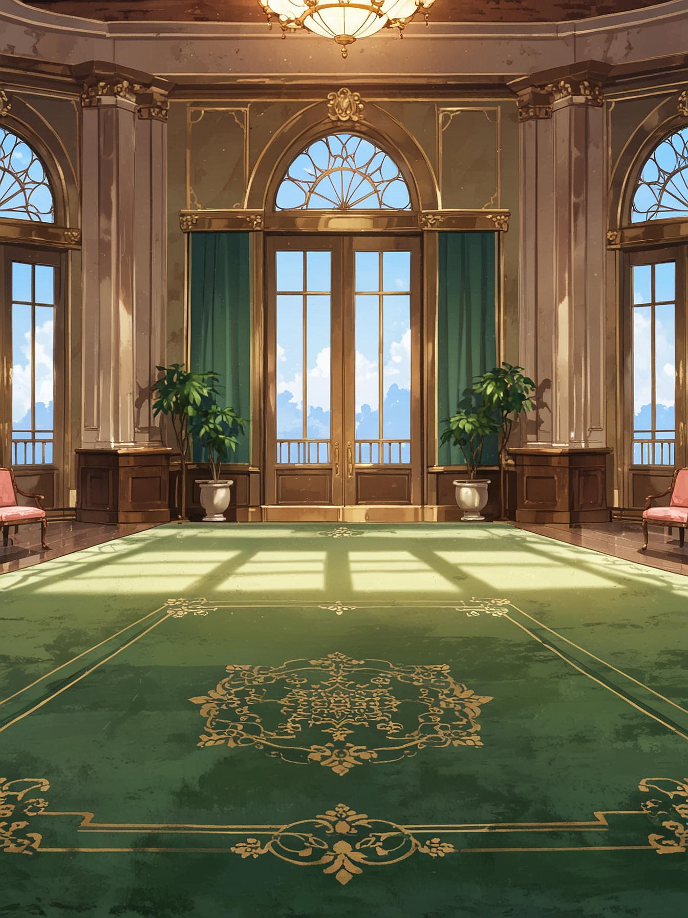 You notice a couple of spaces devoid of paintings and vases. A muddy footprint on the carpet leads toward the balcony.