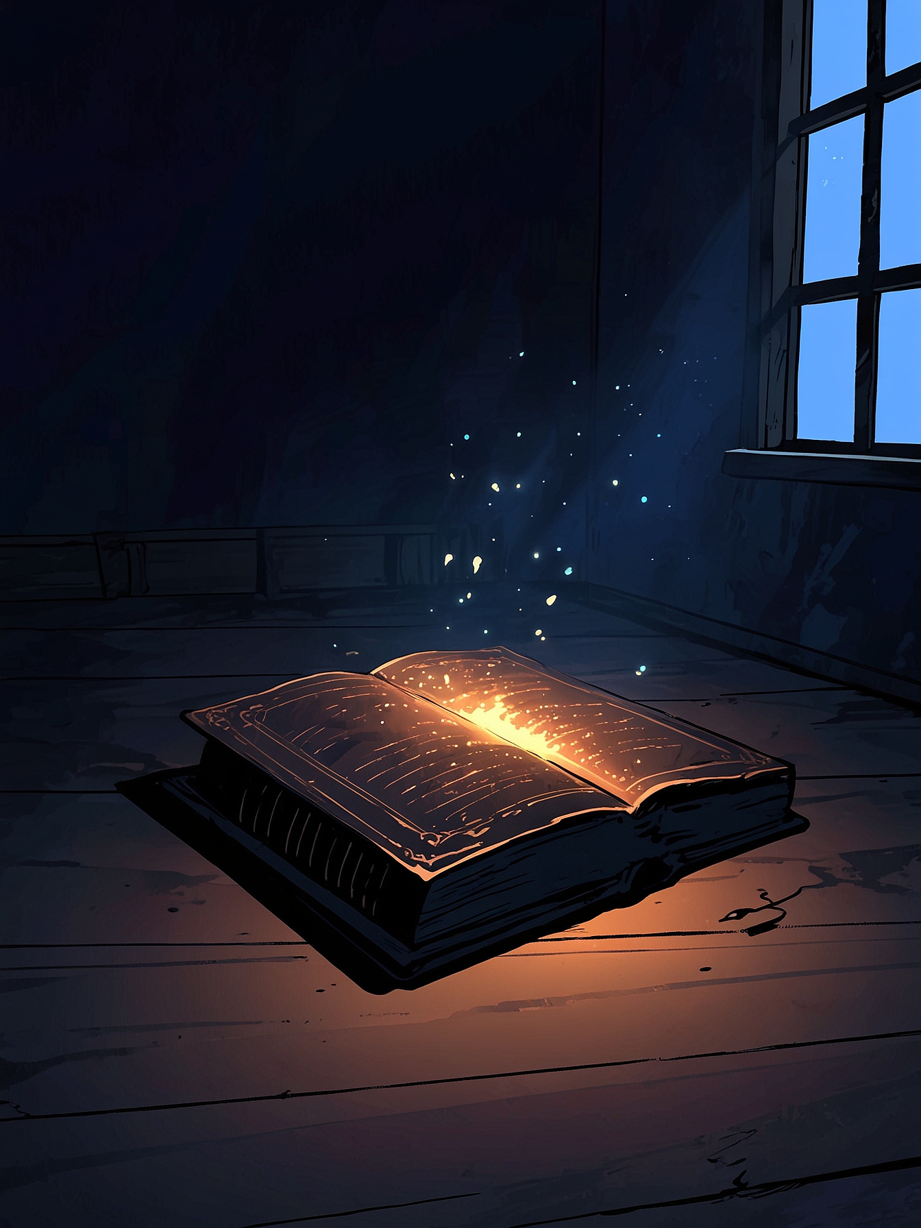 You grab the glowing book. As soon as you open it, a magic flame erupts, engulfing you and throwing you into the dark. You can't see anything apart from a dark wall in front of you. You lie in a room of perpetual darkness, far away from the Archives of Lancaster.