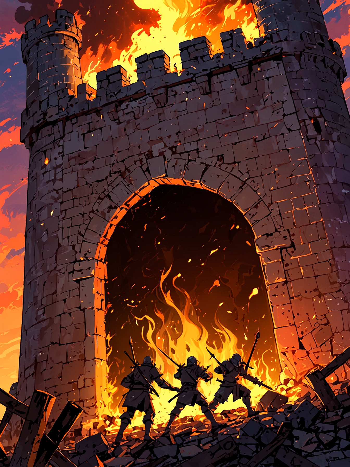 You sprint toward the main tower, dodging flames and debris. The dragon's roar echoes behind you as you struggle through throng of people.