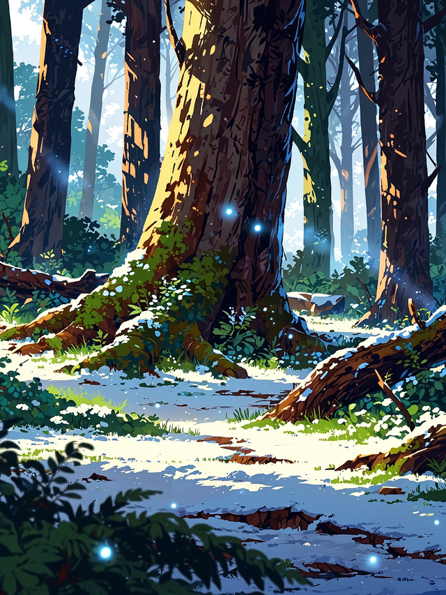 As you make your way through the patch of woods, keeping an eye out for the dragon's tracks, you suddenly notice of a dazzling light emanating from within the forest.