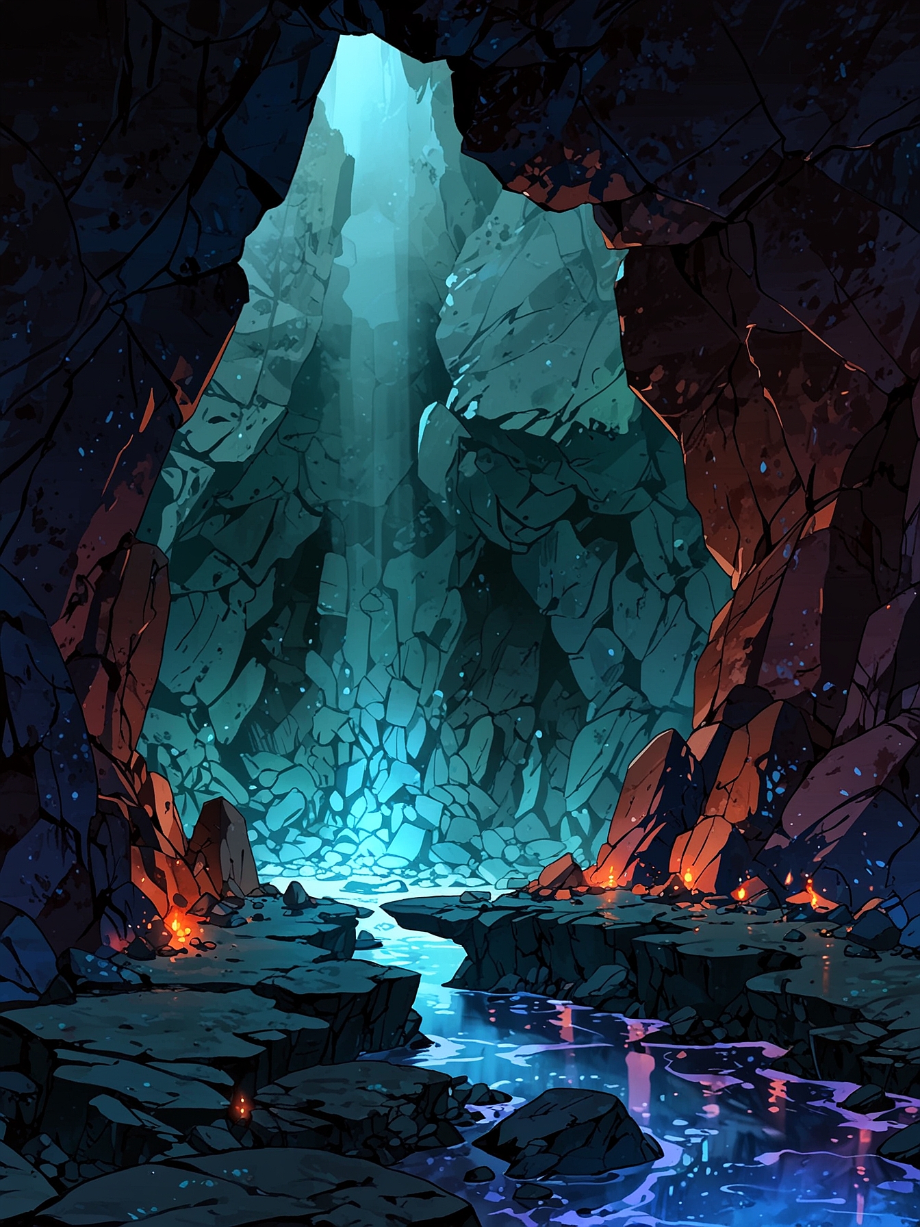 You emerge into a geyser cave. This large cavern is scalding in hot water which is boiling hot to the touch. There are two paths diverging from it.