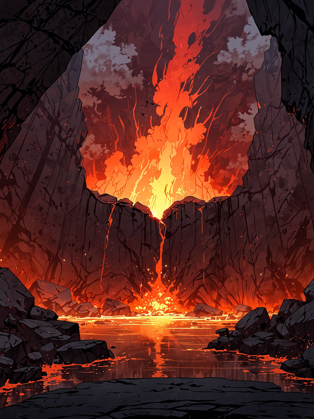 You carefully approach the magma lake. You see two paths, one is a fractured path that leads to a bridge, and one is a path circling around the lake. Both seem equally difficult to reach and equally dangerous.