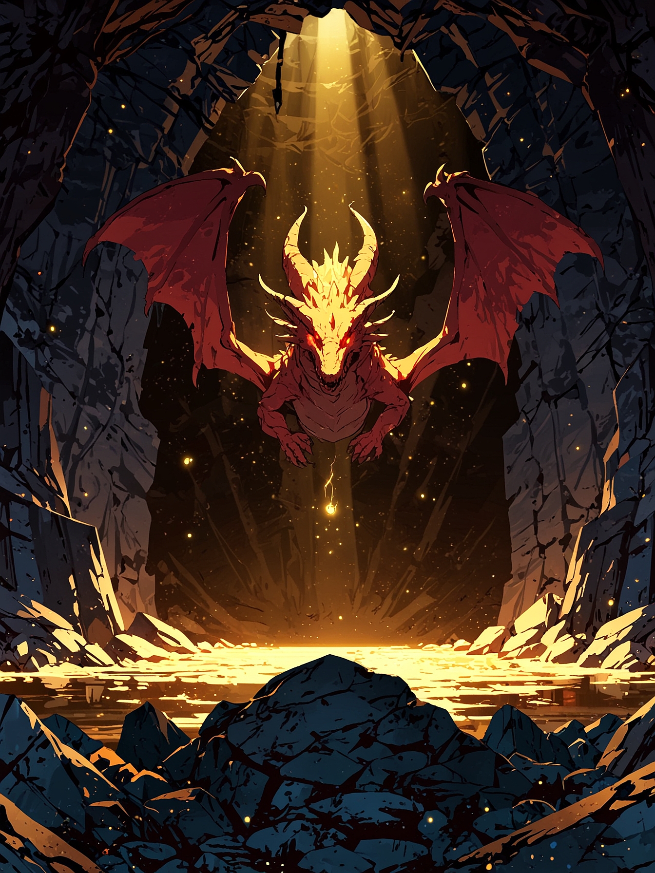 Taking advantage of the opportunity, you thrust the Sword of Brilliance into the mighty Dragon's chest, where he is most vulnerable. You see as Drierion lets out a mighty roar, flies above, and then falls down defeated upon his treasure trove.