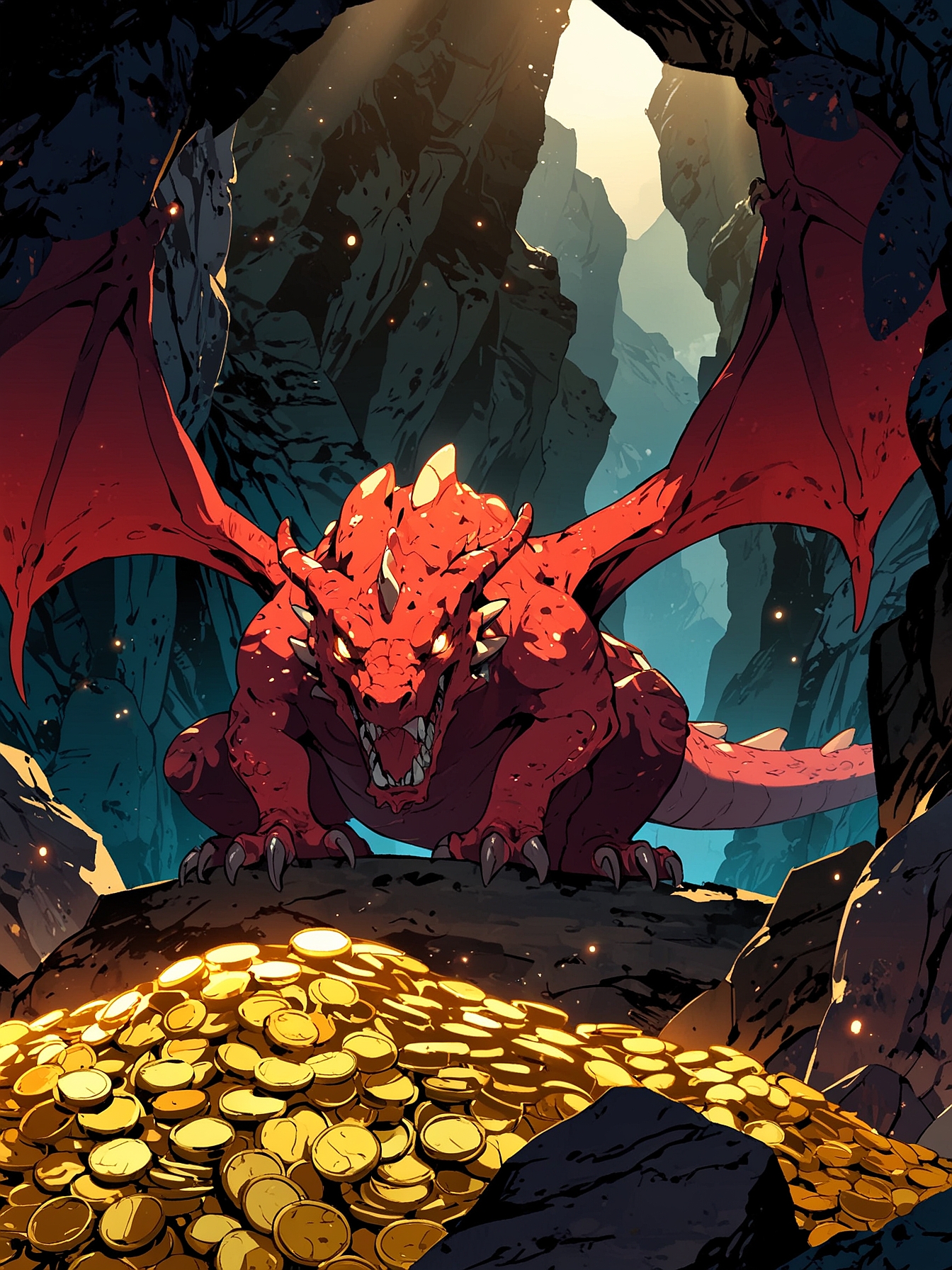 Your choice is a poor one as the red Dragon awakes. His bellows begin to echo in the grand cavern. He begins to prepare for the inevitable confrontation with the intruder of his lair. 