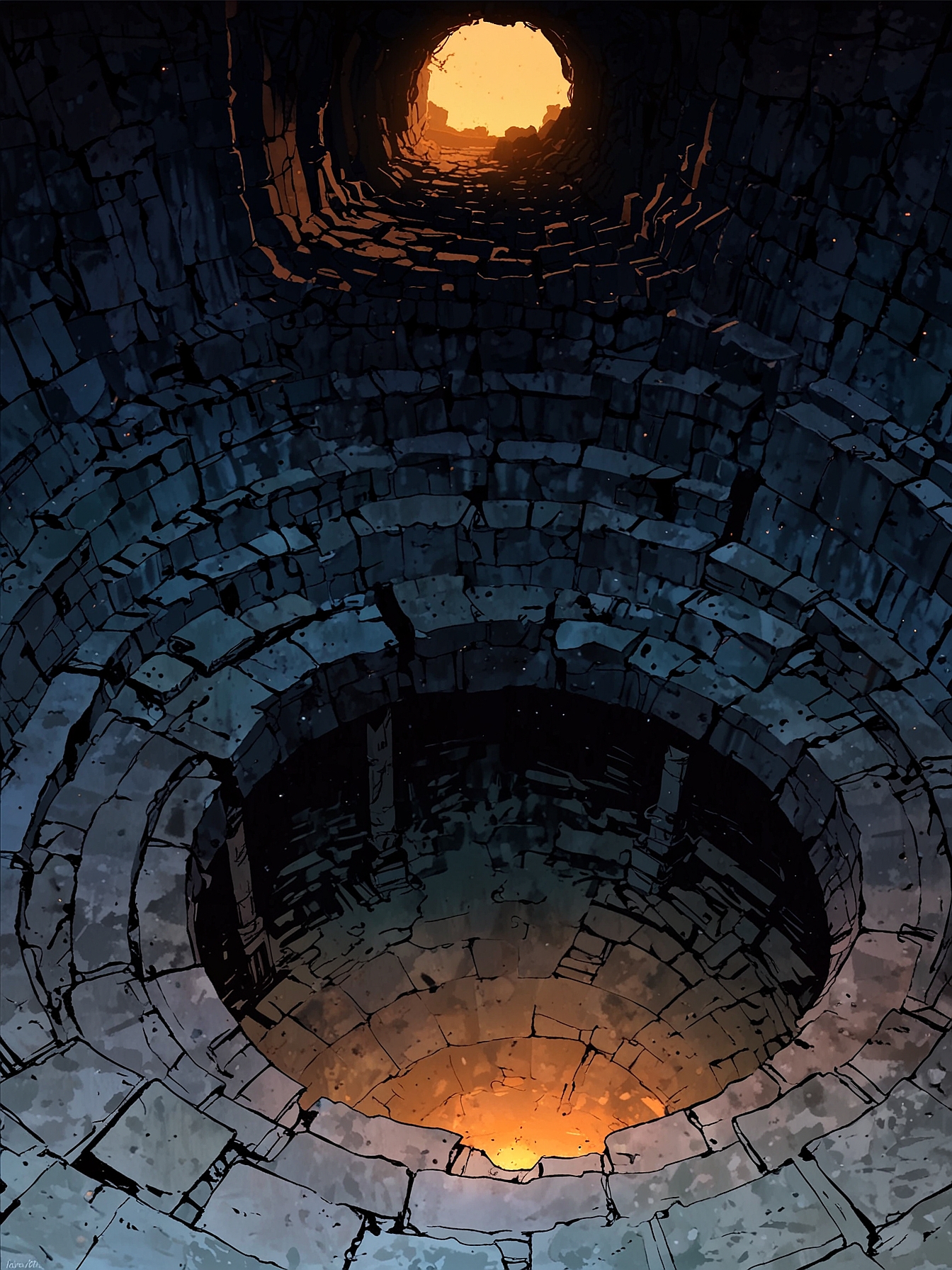 You descend the rope and emerge into a small entrance section. To the north and east, the section continues into a network of tunnels that presumably explore the city. You need to muster the courage to begin your exploration of Hollowmire and find the White Purestone. 