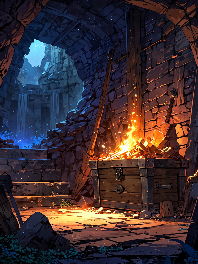 Devoid of danger, you look around the forge's tables and chests. You eventually find a hidden chest below a table. Thankfully, it is unlocked, and inside you find a Brooch of Comprehension, an wondrous item you have seen before. Perhaps it may aid you in coming off a tricky situation.