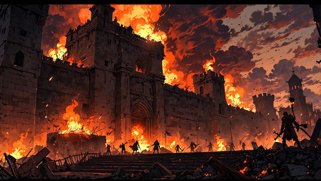 You depart the keep and glance upon the rest of the city. Utter chaos ensues as the demons are destroying the capital. You see dozens of brave soldiers and adventurers trying to keep the demon invaders at bay. You see steps going down from the keep into the Marketplace District. 