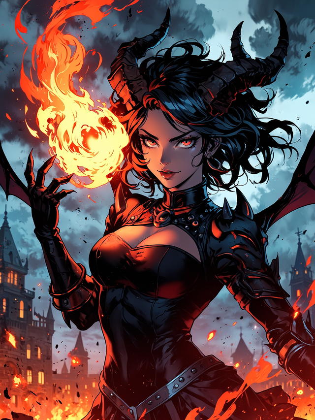 You turn to strike Elizabeth and are blinded by a large ball of fire. You glance again to see her transformed into a demon, presumably, following a pact with Skarrog. She is more dangerous than she has ever been. 