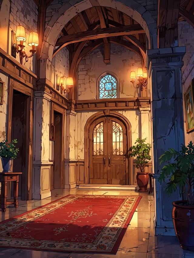 You decide to explore the manor, wandering through its intriguing corridors and rooms. You find yourself on the corridor that leads out of your room. It is beautiful and rustic, like the rest of the manor. There are three doors in the corridor, and you reckon that they lead to other important rooms.