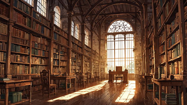 You push open the door at the end of the hallway and enter a beautiful and vast library. The one you see here rivals even that at the Academy in Bellamore. It is clear that the viscount was a learned man. You also notice a sound coming from the back of the library. Is it someone there?