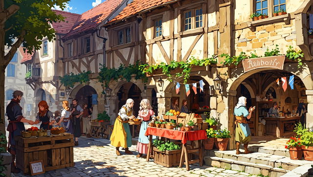 You stroll through the streets and into the central market of Royston. It is here that you see the simple people of the region--your new subjects. It doesn't take much for them to notice you, and to gather around. You feel a sense of unease, yet, you must speak with the townsfolk. 