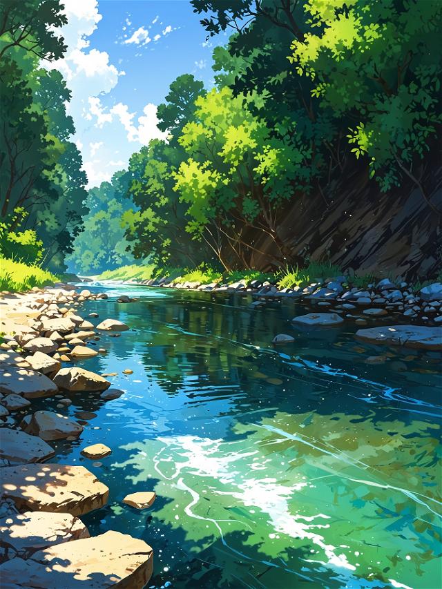 You come to a fork in the river, and choose the path bathed in warm sunlight. The water here sparkles more brightly, promising new wonders ahead.