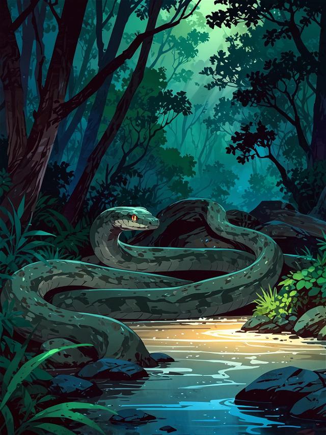 You leave the kayak behind and push deeper into the woods, the canopy closing above you.  A snake falls on you as you are pushing away the leaves and bites your neck.