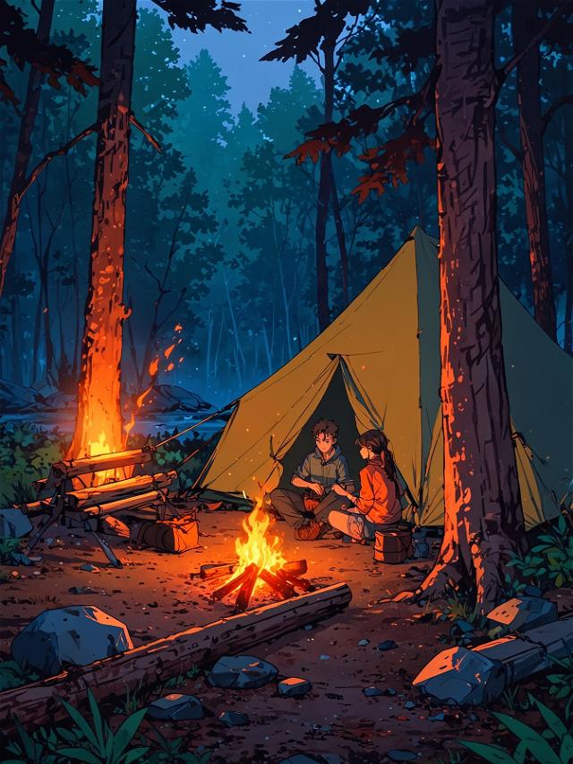 You decide to halt your journey and prepare for the cold night ahead. Finding a suitable clearing, you begin to set up camp, the forest sounds a comforting backdrop.