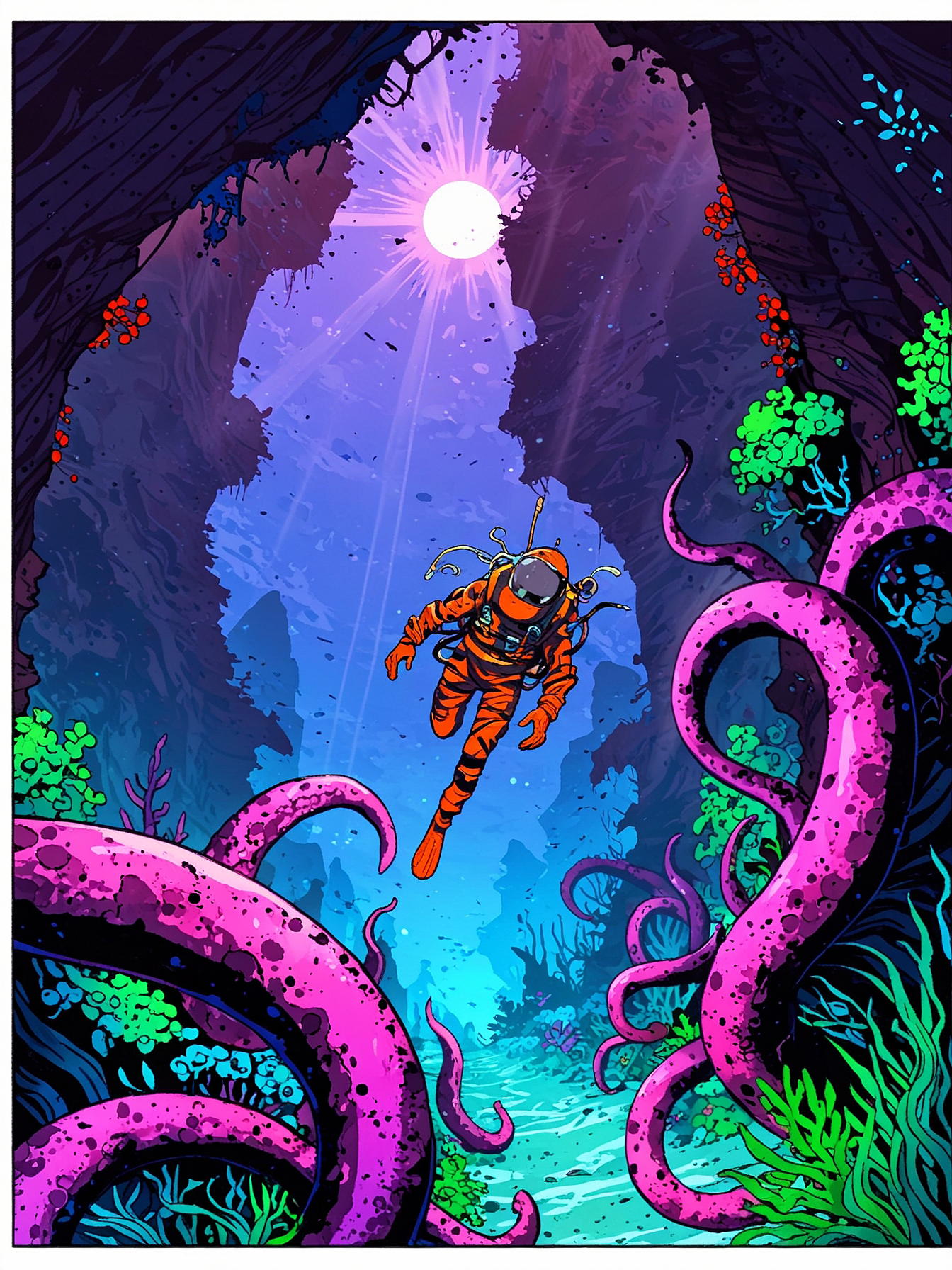 You decide to follow the Mechakraken's trail, moving cautiously near the wrecked seafloor. The path becomes cloudy as you proceed. Eventually you find one of the broken Kraken's tentacles. It seems still to be full of life. But wait. Fungi grow on the tentacle, making it move. Could it be Shroomish?