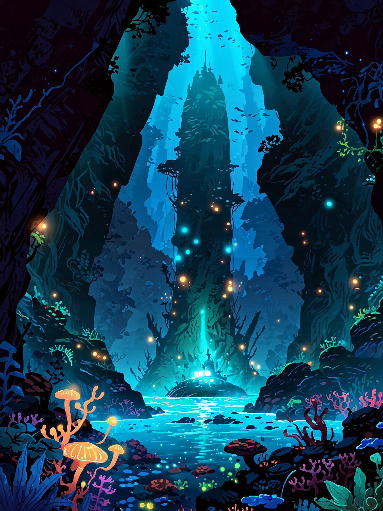 You stare at the Shroomish colony in wonder, captivated by their intricate patterns and bioluminescent glow. Their movements are rhythmic and purposeful, creating an underwater symphony. For the first time in a long while, you feel a sense of peace and connection with the unknown. All is fine.