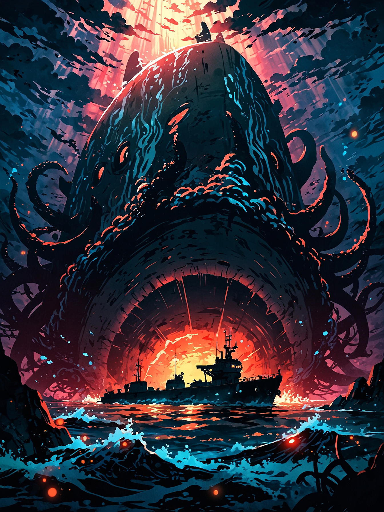 You dive closer to the mechakraken, your heart pounding. The massive creature pulses with a strange, rhythm. It is hurting badly, but its free will is taken by the humanoids who dwelve here. All the sudden you feel tentacles envelop Fiship. Another mechakraken?! You become a prisoner of the Dark.