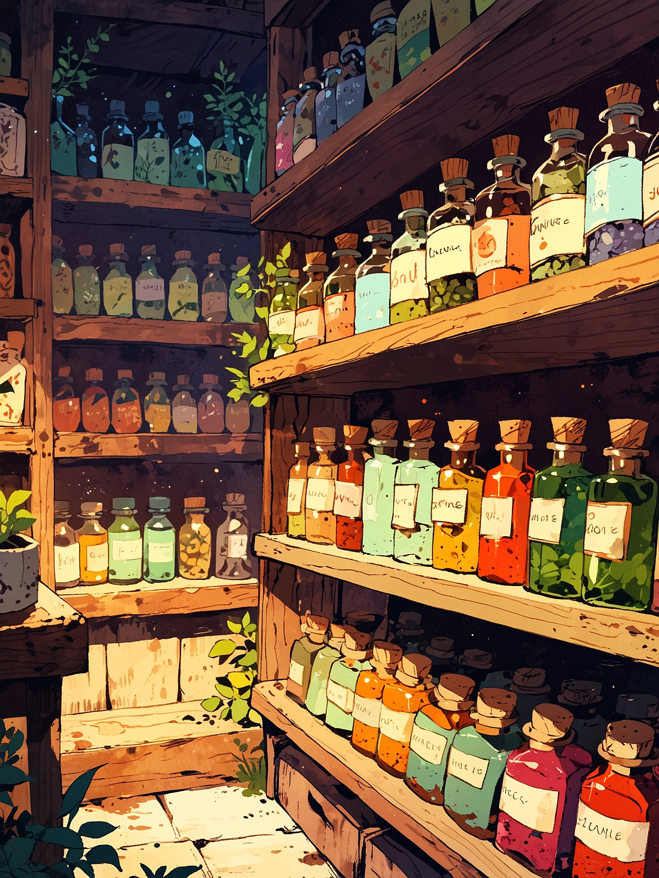 You step into the Apothecary, a shop full of potions and herbs. Shelves line the walls, filled with colorful bottles, mysterious powders, and dried plants. The air is thick with the scent of various herbs and spices. The shopkeeper greets you with a knowing smile.