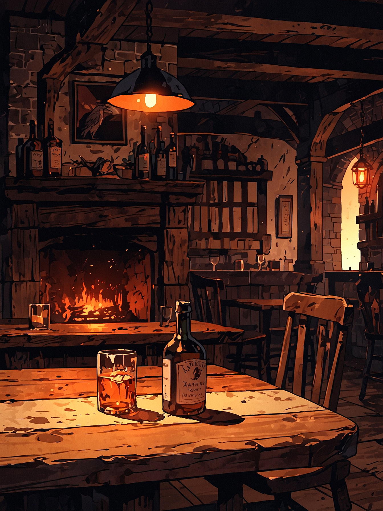 Following the advice of the guard, you make your way to the One-Eyed Raven Inn. After trekking for a bit on the cobblestone streets, you enter the tavern sitting in a corner behind old houses. The atmosphere inside is solemn, similar to a cemetery and not a popular inn.