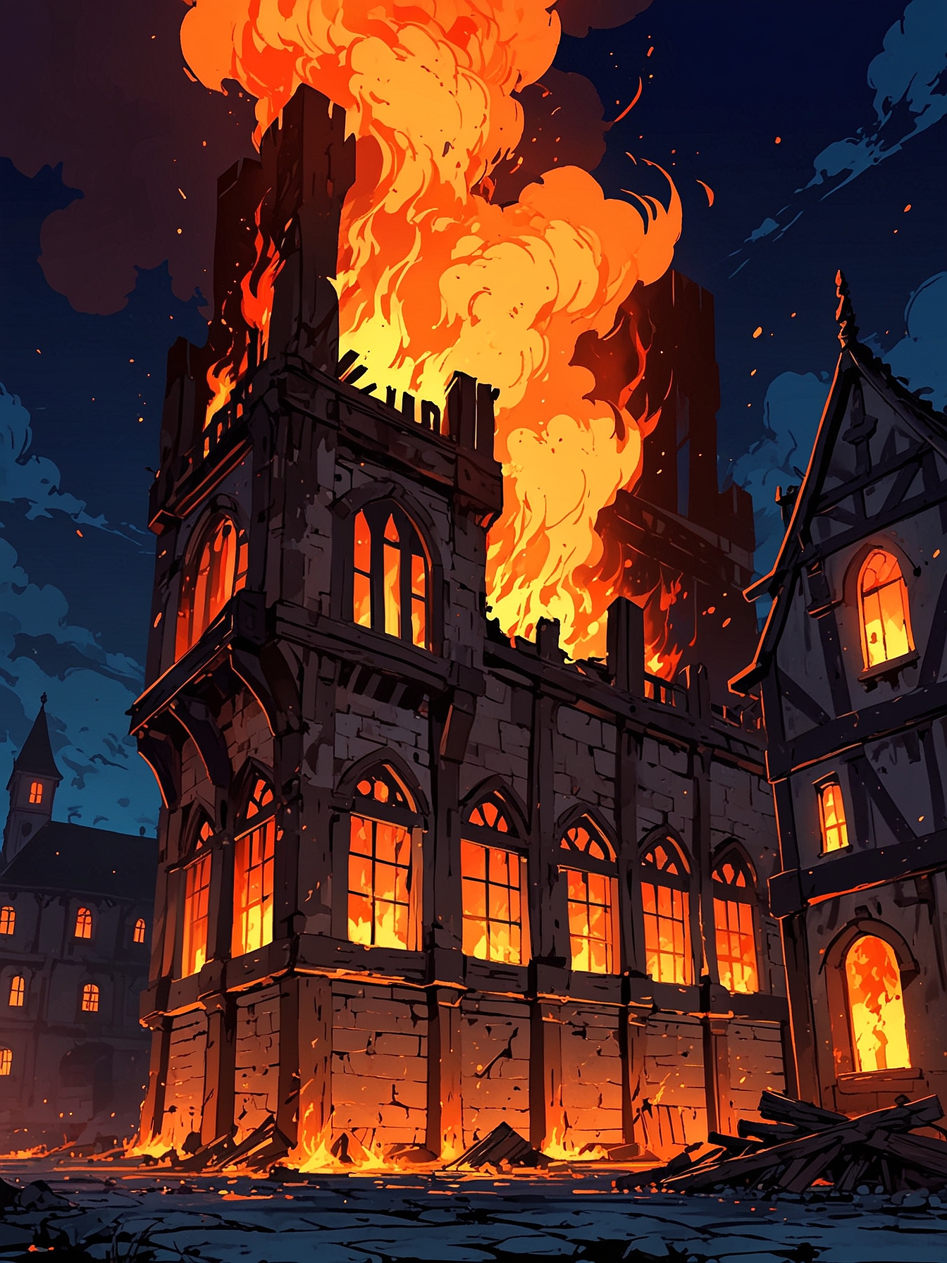 Your trusty lockpicks open the door to the mayor's house, and you see the door open slowly. The creaking intensifies as you take a step inside, only to feel a burning sensation. You just now notice that above the entryway, a trap laid in wait for you, as flames begin to engulf you.