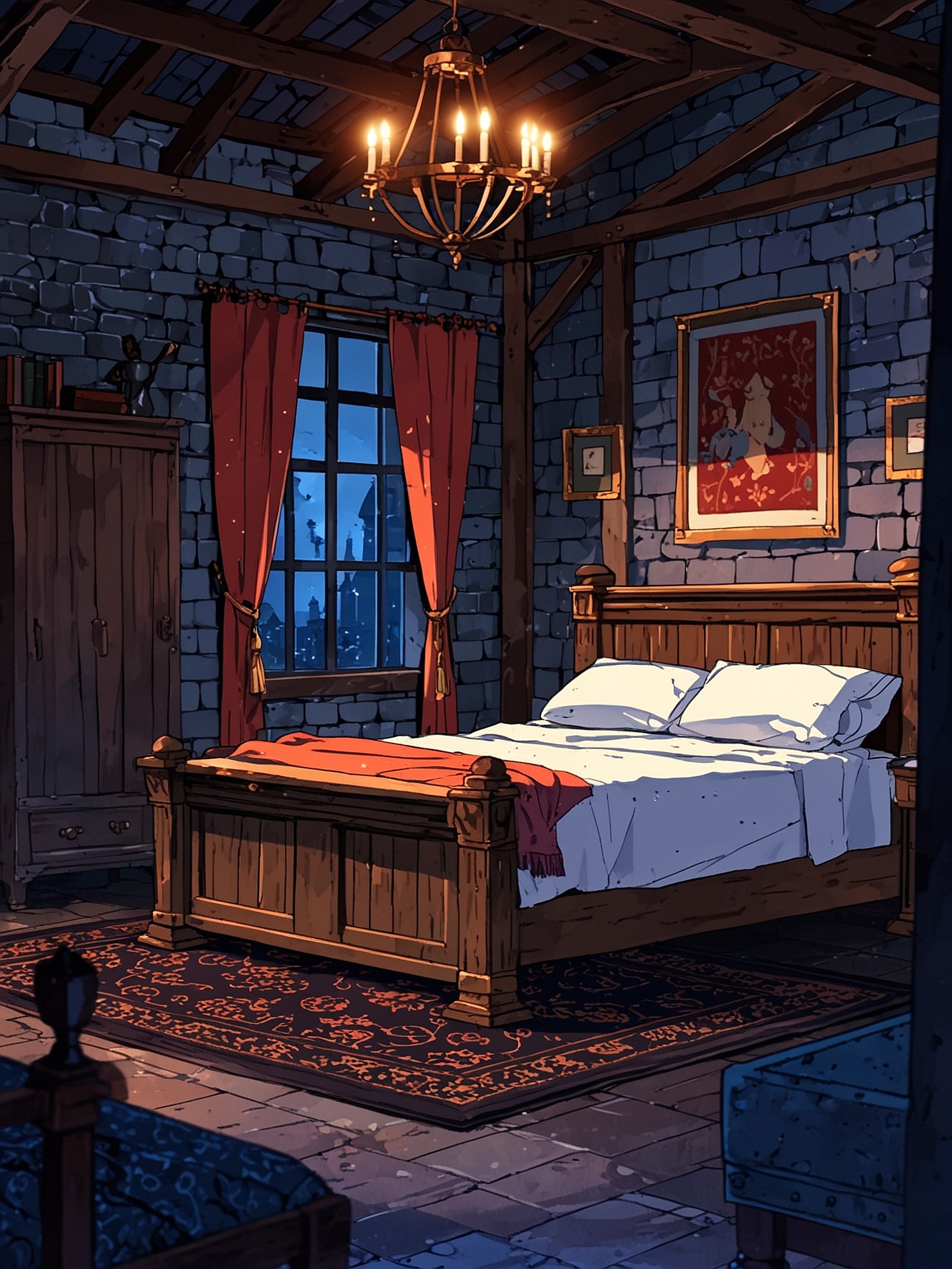 You walk through the door to find yourself in a well-kept bedroom. Contrary to the rest of the house, this room looks as if someone has been living here. You see some women clothing on the bed. It appears as though Lady Loretha has not left Greymoor.