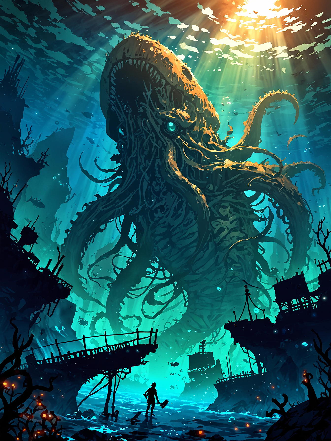 While most beings of Brinea have a beneficial connection with each other, Mechakrakens have a pronounced parasitic relationship. Shaped by men of the Dark, krakens are merged with conscious metal technology used to harness their power. You imitate a call of unchanged Kraken in a distance and swim by