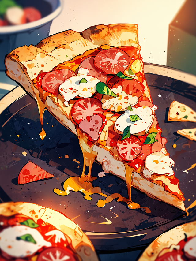 You take a bite of the delicious pizza, savoring its rich flavors and perfect texture.