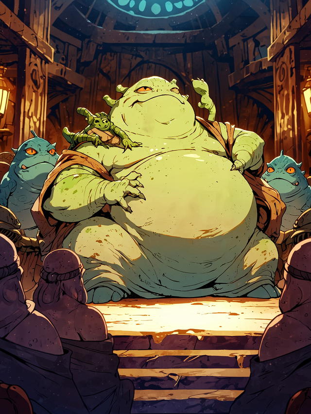 You boldly walk up to Jabba the Hutt, ready to confront him about his captives.